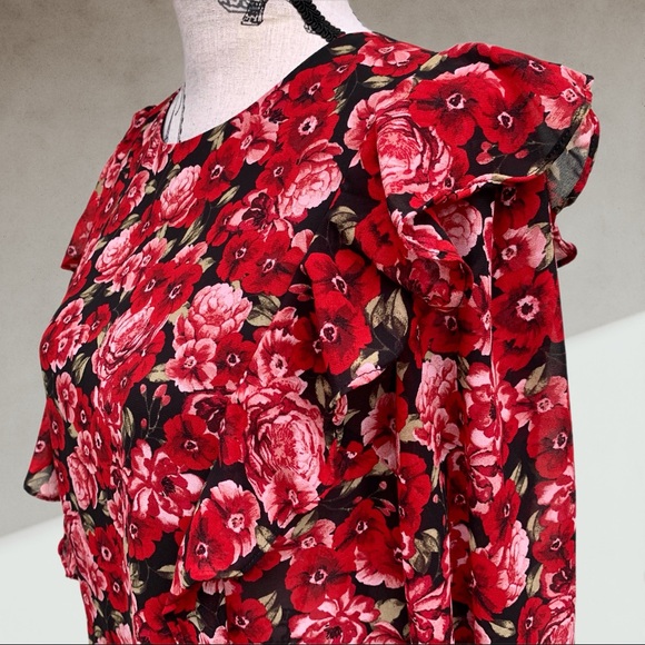 Poppy flowers long sleeve blouse MEDIUM - Picture 4 of 7